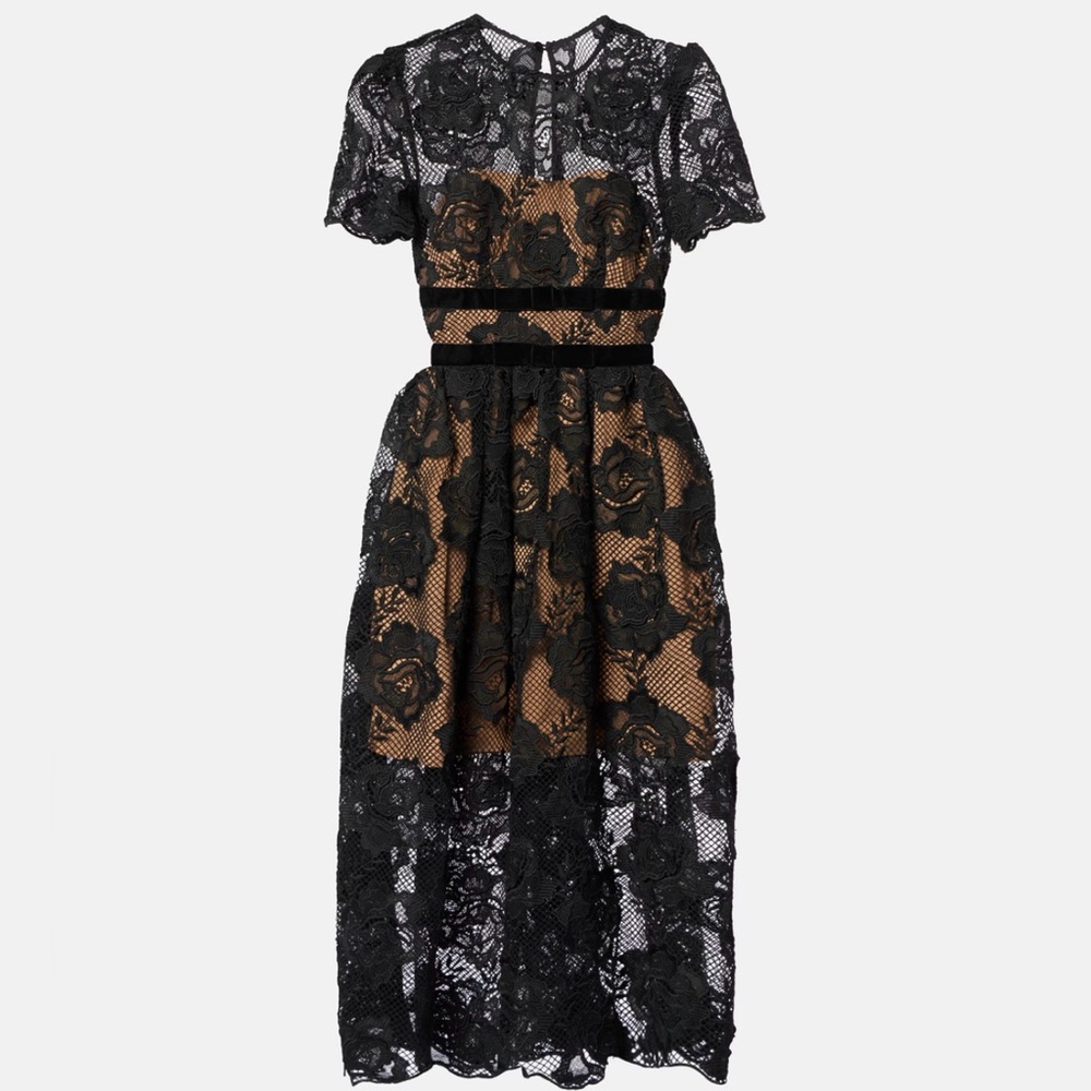 Self-Portrait Black and Cream A-Line Midi Dress - Picture 3 of 6